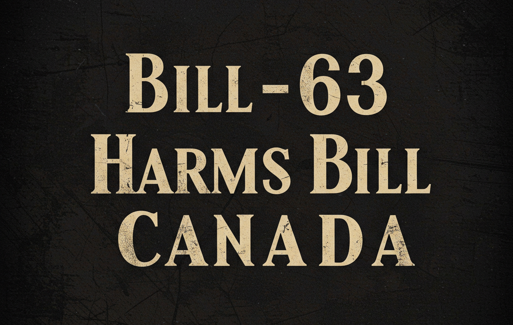 The words 'Bill-63 Harms Bill CANADA' in a serif font on a dark, textured background.