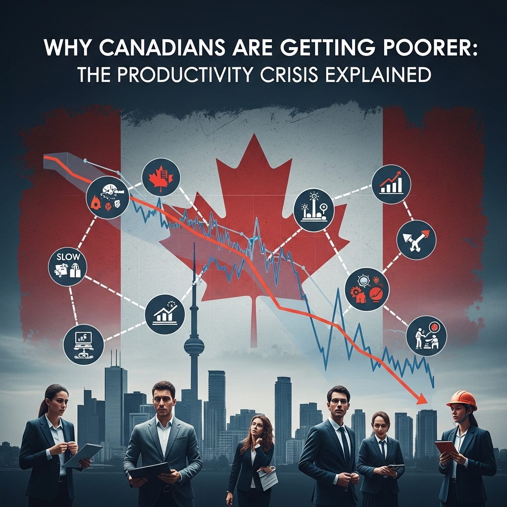 A split-screen illustration showing a person sweating while digging with a shovel on the left, contrasted with a person easily using a modern excavator on the right.