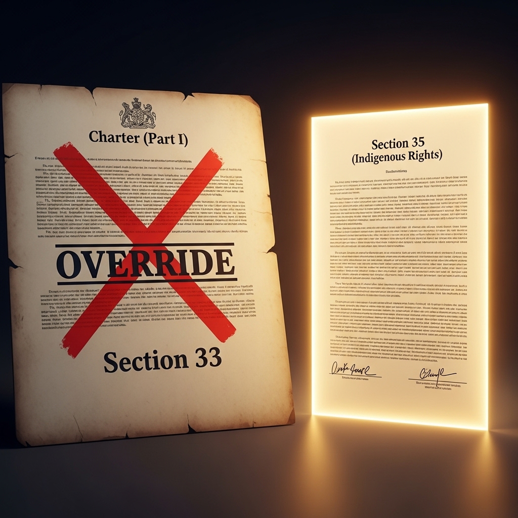 An image of the Canadian Parliament Buildings at night, with a large, glowing open book in the foreground, representing the Canadian Charter of Rights and Freedoms.