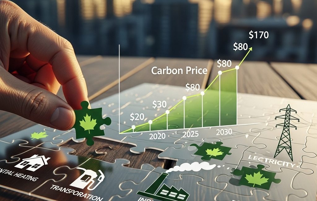 A symbolic image representing the Canadian carbon tax system, contrasting the fading consumer fuel charge with the solid, ongoing industrial pricing system.
